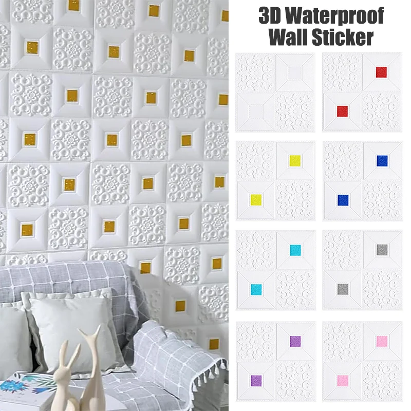 

10 Pcs 3D Wall Stickers Ceiling Panel Roof Decor Waterproof Self-Adhesive Foam Wallpaper Living Room Kitchen TV Backdrop Decals