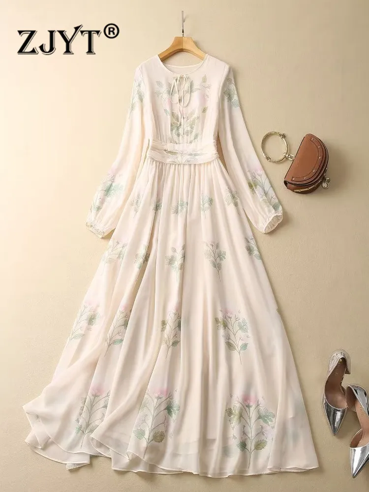 

Женское длинное шифоновое платье ZJYT, модельное дизайнерское элегантное платье с цветочным принтом, Повседневное платье для отпуска, 2023
