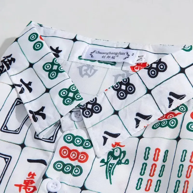 2024 New Hawaii Short Sleeved Shirt Thin Two Piece Set Korean Casual Men's And Women's Mahjong Print Design Button Beach Shorts