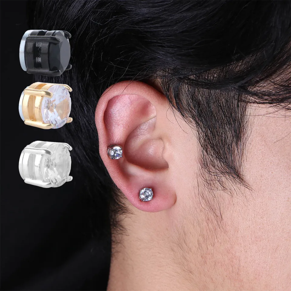 Amazon.com: YCL&TXL 4 Pairs Stainless Steel Non-piercing Stud Earrings  Round Square CZ Magnetic Earrings for Men Women 6mm (Silver+Black):  Clothing, Shoes & Jewelry