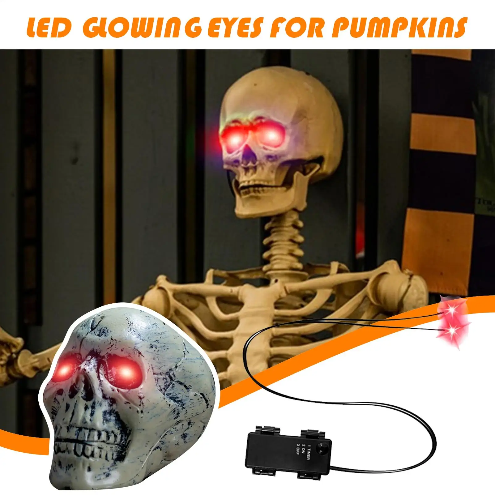 Leuchtende LED-Augen für Halloween-Dekoration – automatische Timer-Leuchten-Requisiten für Totenköpfe, Kürbisse, Grabsteine im Innen- und Außenbereich, gruselige Dekoration