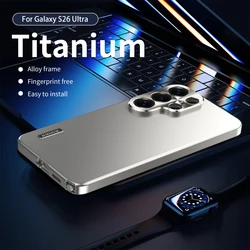 Premium Magnetic Enclosed Aluminum Frame Phone Case with Protective Backplate - Galaxy S26 Ultra (Titanium Color)