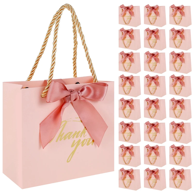 핑크 땡큐 종이 선물 상자, 손님용 결혼식 선물, 생일 파티 사탕 쿠키 포장 가방, 베이비 샤워 장식 용품