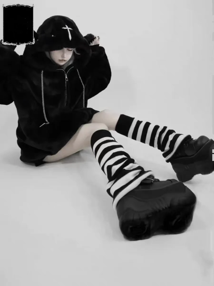 Japanese Style Punk Loose Fur Coat Autumn and Winter Harajuku Style Asian Mine Style Long Sleeve Lamb Ears Hooded Plush Coats