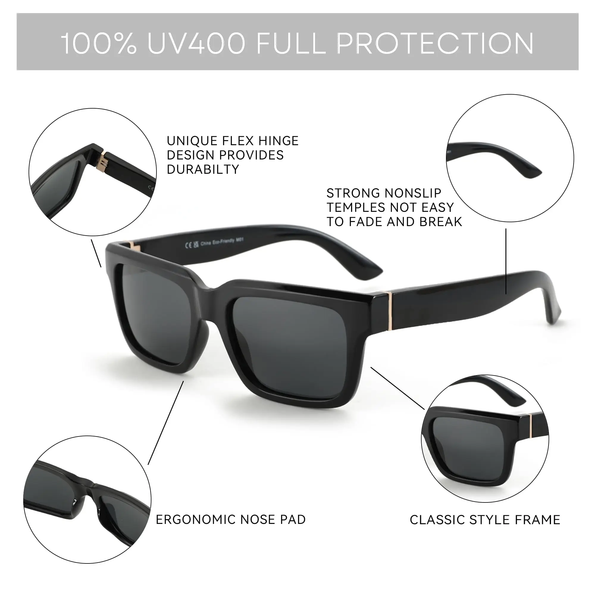 ZENOTTIC Unisex Polarized Rectangle Sunglasses - Image 4