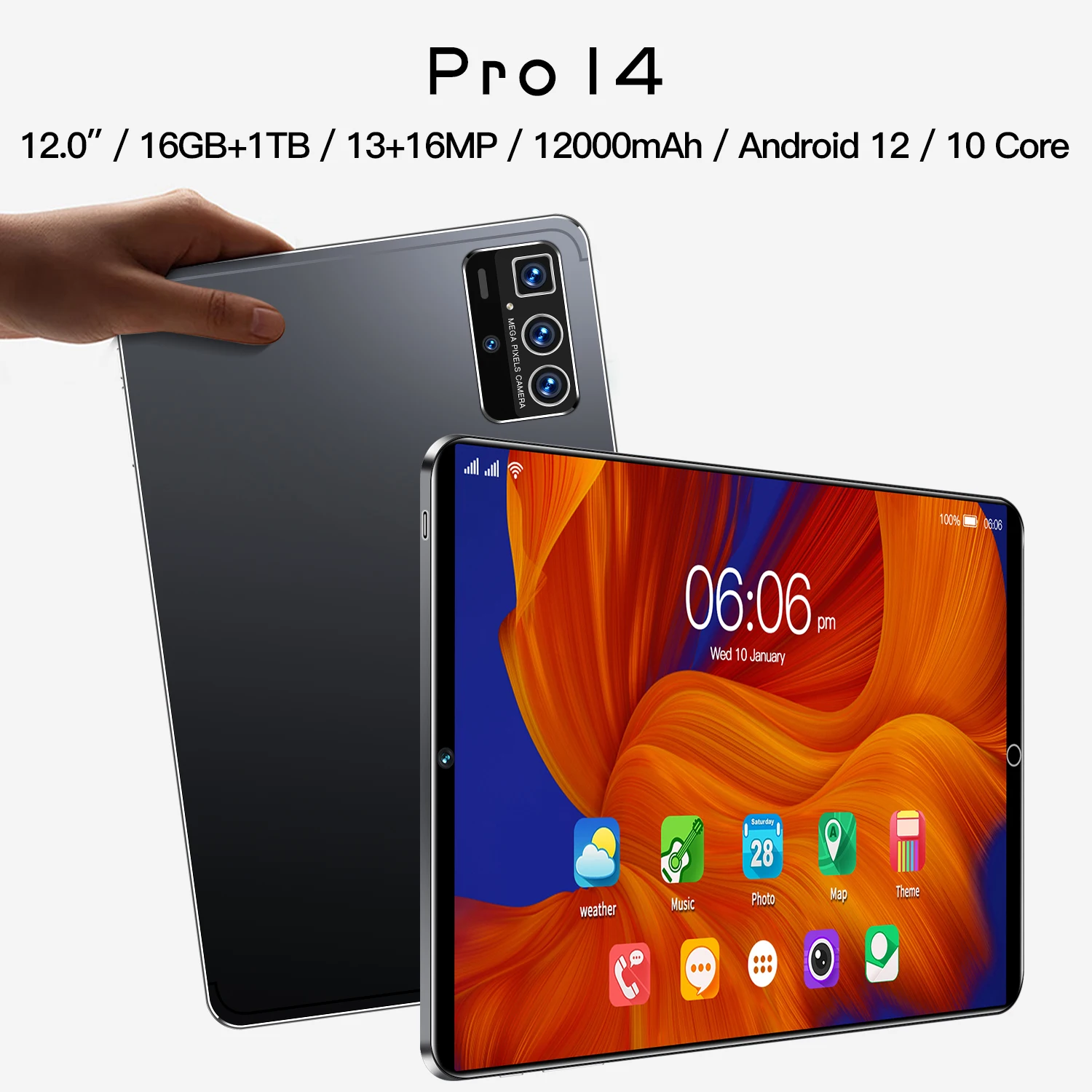 2023 New Original Global Version Pro 14 Tablet Android 12.0 13+16MP  12000mAh 11.6 Inch Tablets 4G/5G Dual SIM Card Wifi HD Scree