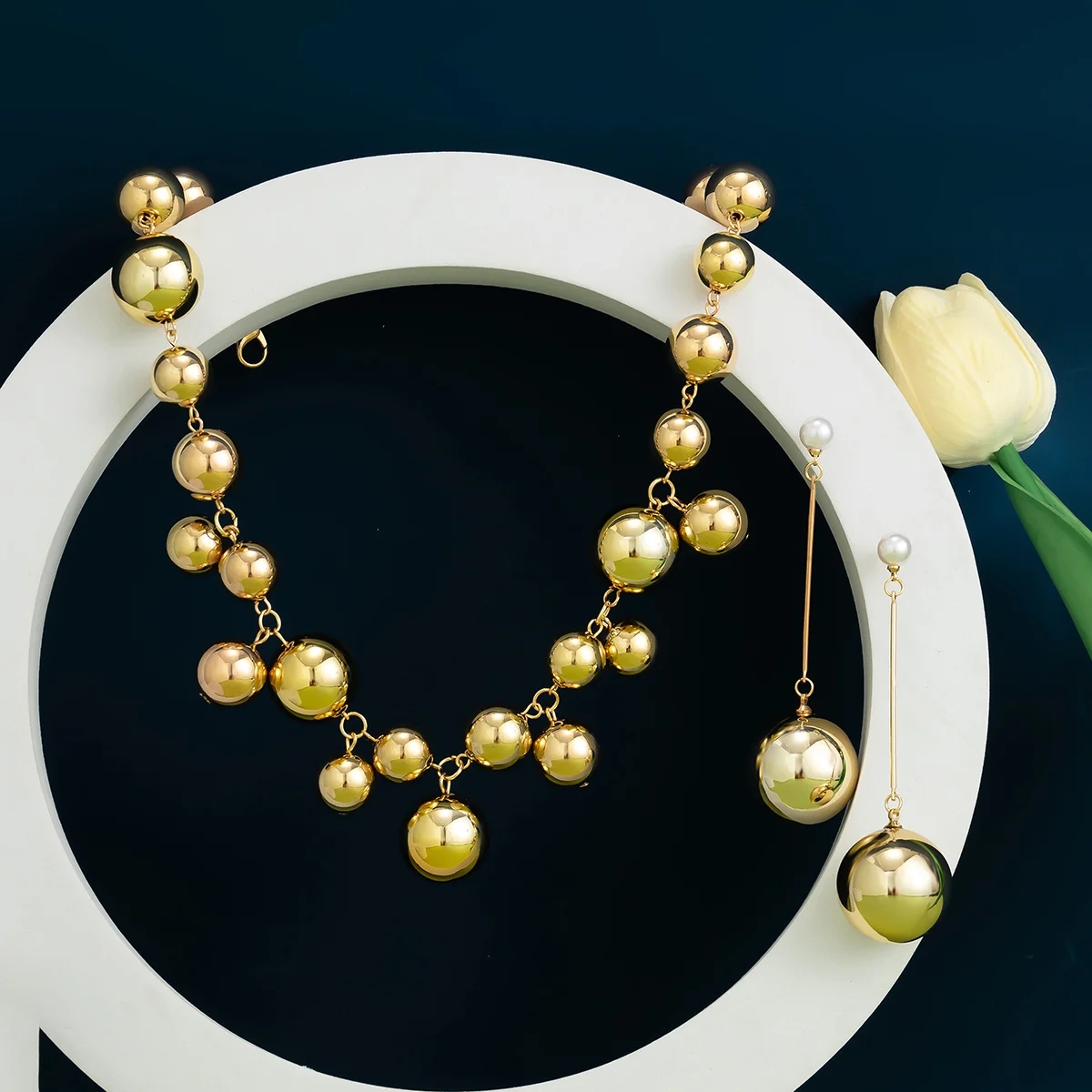 Trendy CCB Ball Jewelry Set for Women - Statement Necklace and Earrings with Exaggerated Beaded Design /vestes novas