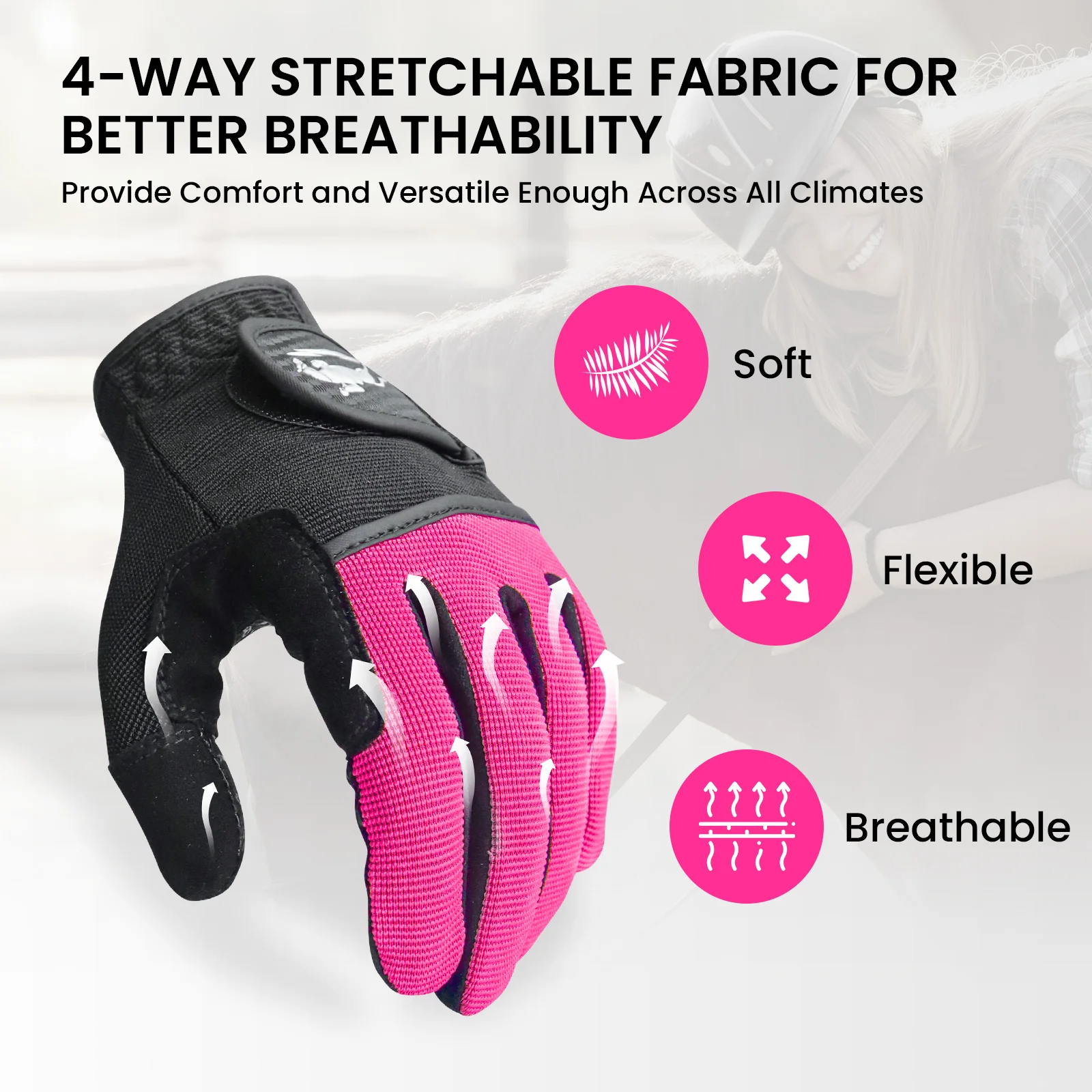 Horse Riding Gloves Equestrian Women Mesh Breathable Lightweight Color Pair, Ladys Comfortable Grip 5