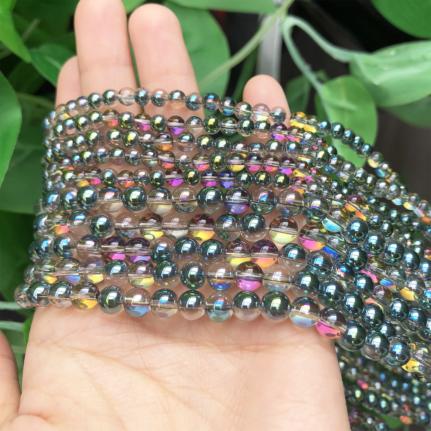 Pink Bracelet, Iridescent Moonstone Rainbow Glass Beads Sterling Silver  Beads