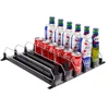 Drink Organizer Dispenser Spring Push Canned Beverage Push Rack Adjustable Width Storage Shelf E-shaped Glide for Refrigerator 3