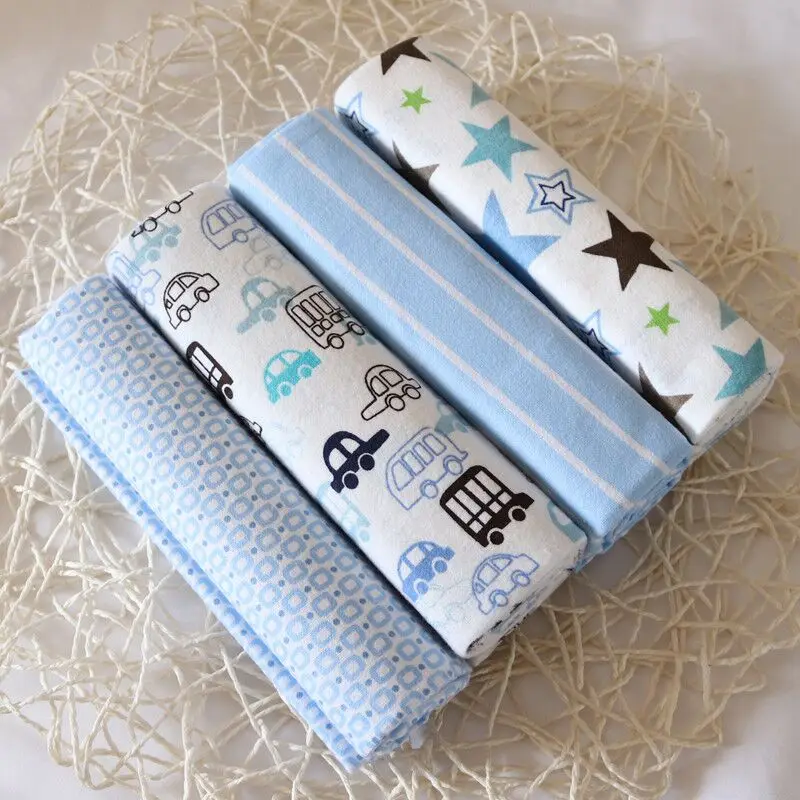 4pcs/pack 76x76cm 100% Cotton Flannel Diapers Supersoft Receiving Baby Blanket Newborn Wrap Print Blanket Swaddle Bedsheet 2