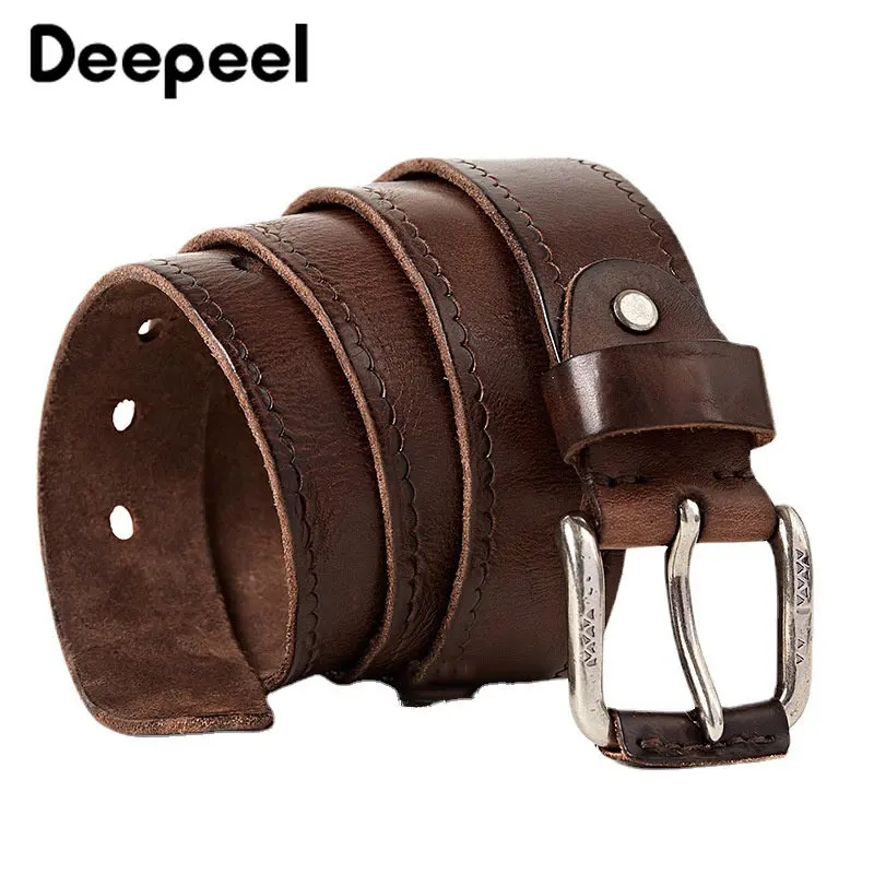 

1Pc Deepeel 3.8*105-130cm Fashion Men's Genuine Leather Belt Top Layer Cowhide Alloy Pin Buckle Waistband Casual Jeans Girdle