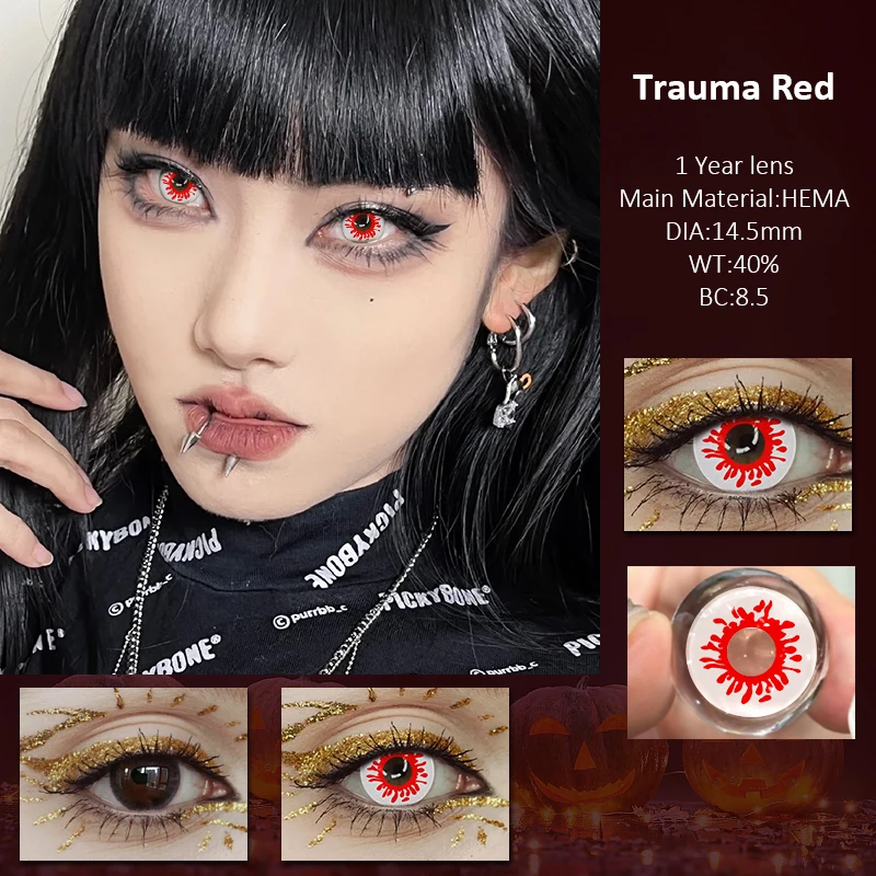 Vivid Halloween Red Cosplay Contact Lenses - 14.5mm Yearly Soft High-Quality