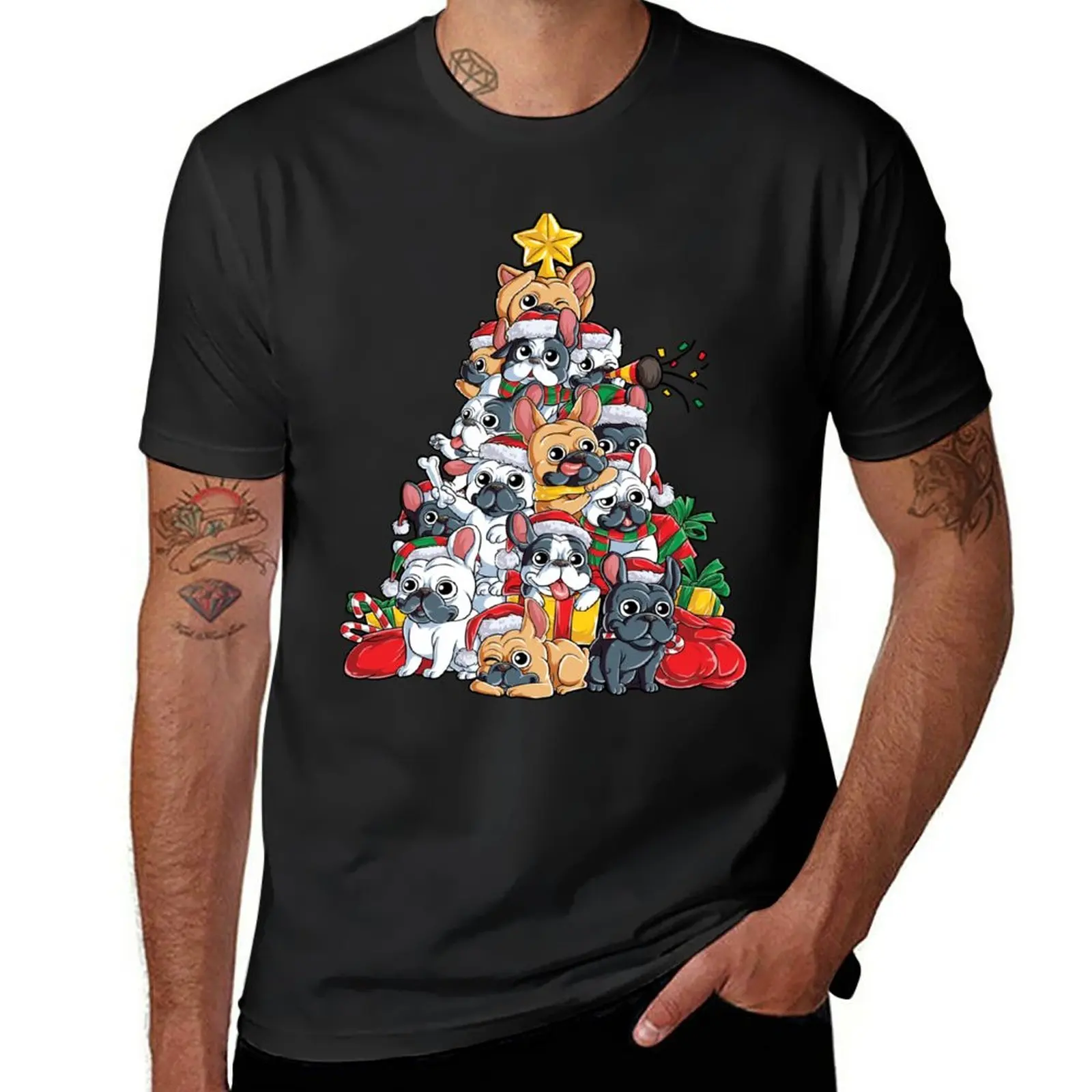 

New French Bulldog Christmas Shirt Xmas Tree Dog Boys Girls Gift T-Shirt tops tees slim fit t shirts for men