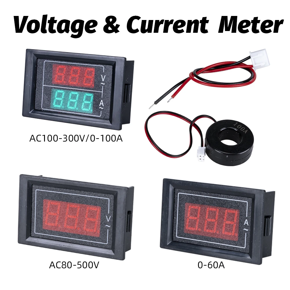Description Picture 2 of item0.56'' Digital Voltmeter Ammeter AC 0-100A AC60-500V LED Display Voltage Current Meters Tester Detector