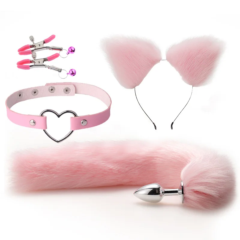 Anal Sex Toys Fox Tail Butt Plug Sexy Plush Cat Ear Headband with Leather Necklace Set Massage Sex Toys Women Couples Cosplay Anal Plug Vibrator Anal Plug Anal Sex Toys Animal Ear Tail Accessories