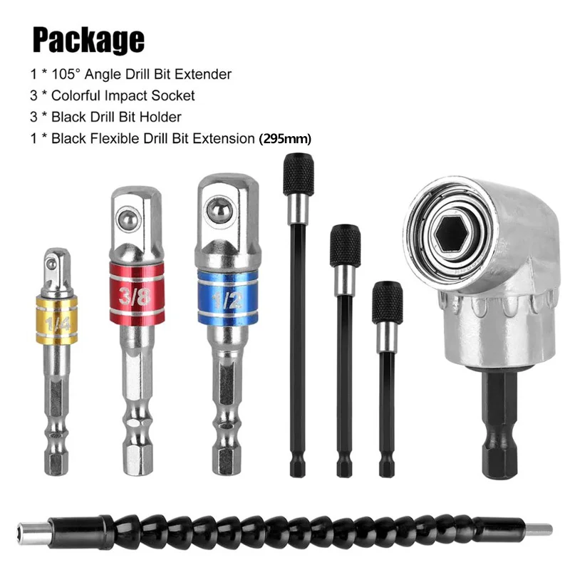 1/2 Drive with 105 Degree Right Angle Screwdriver Set Drill Hex Bit Socket Adapter CIGOTU 4Pcs Power Hand Tools Impact Socket Adapter 1/4-Inch Hex Socket Drive Adapters with 1/4 3/8 