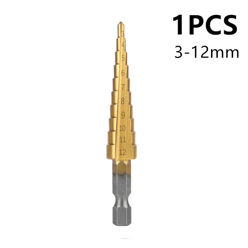 Broca escalonada, broca escalonada con ranura en espiral, broca escalonada  con revestimiento de titanio para madera, metal, acero inoxidable (0.15 a