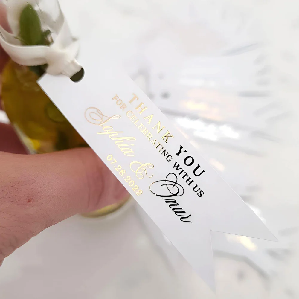 Custom Labels 50pcs Wedding Gold Name Tags Thank You Pre-punched Hole