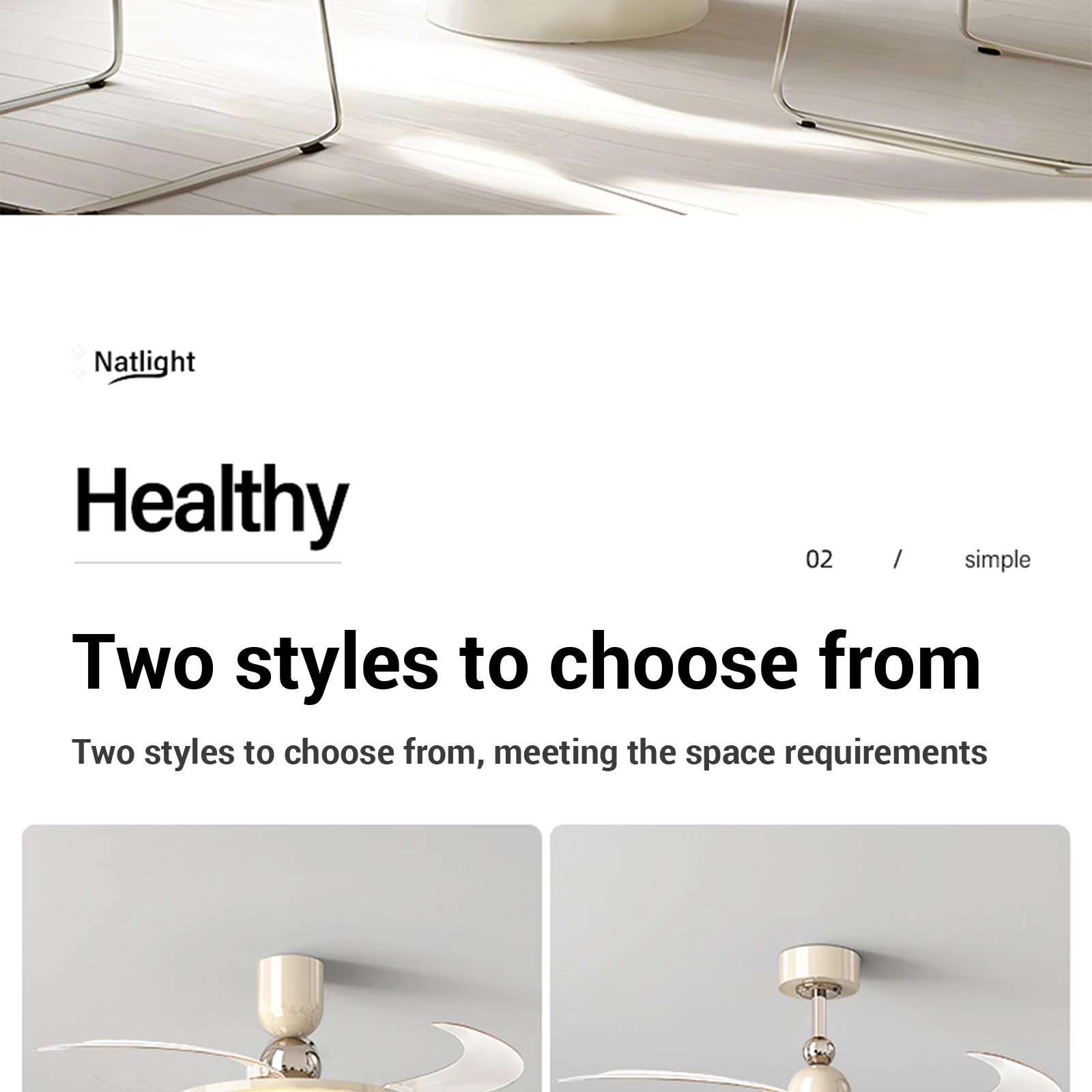 Ventilateur de plafond rétro en noyer - vue 3