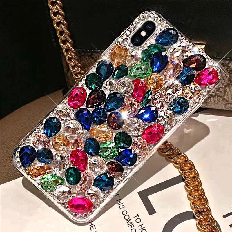 Bling Crystal Diamond Rhinestone Phone Case, 3D Colorful Stones Back Cover for Samsung Galaxy S24 Plus S21 S22 23 Ultra Note20