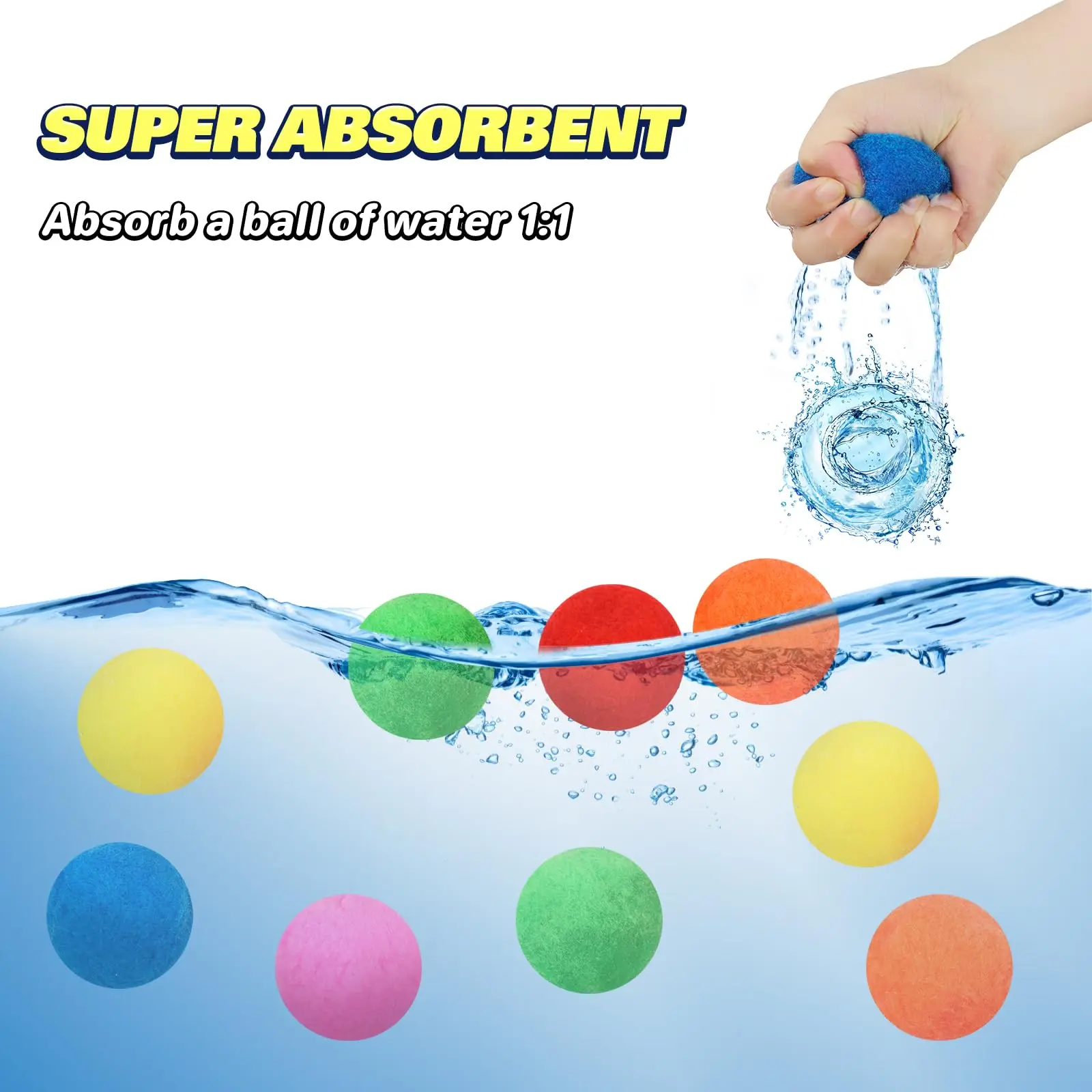 Ubuy Water Bombs Splash Balls 60 Pcs Cotton Water Balls Reusable Water  Balloons For Kids
