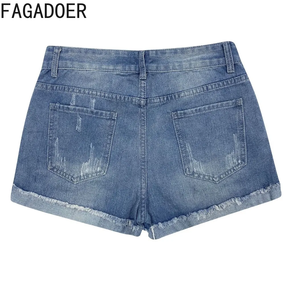 HLJ Summer New Printing Hole Denim Shorts Women High Waisted Button Pocket Slim Jean Fashion Female Cowboy Matching Bottoms 2024