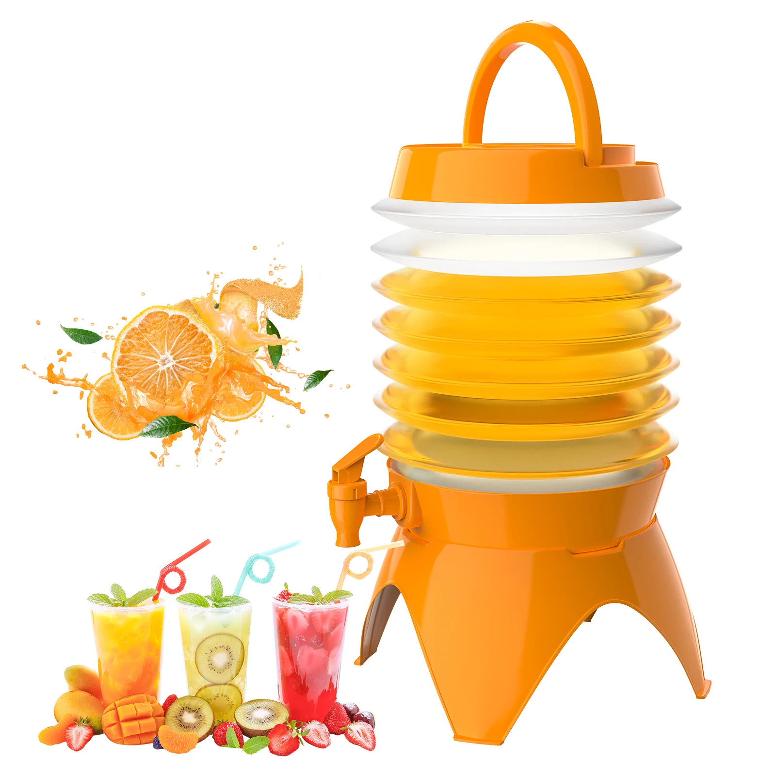 Beverage dispenser, 5 gallon orange plastic with spigot