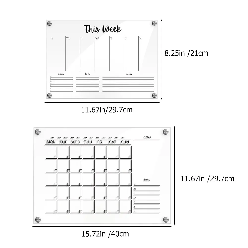2세트 투명 아크릴 화이트보드 메모 보드 사무실 홈 스쿨 웨딩 파티용 심플하고 우아한 디자인 드라이 지우기 쓰기 가능