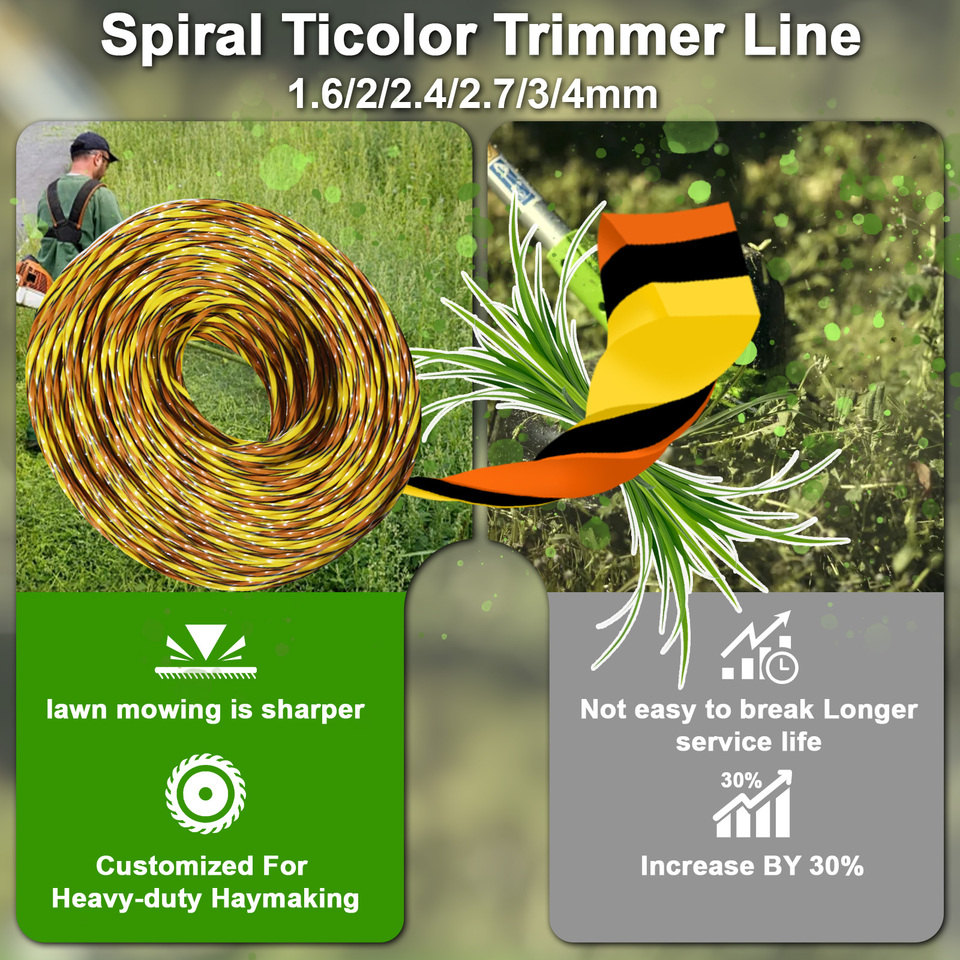 High-Visibility Spiral Trimmer Line Premium Nylon String 1.6/2/2.4/2.7/3mm For Easy Tracking On Brush Cutters Lawn Mowers