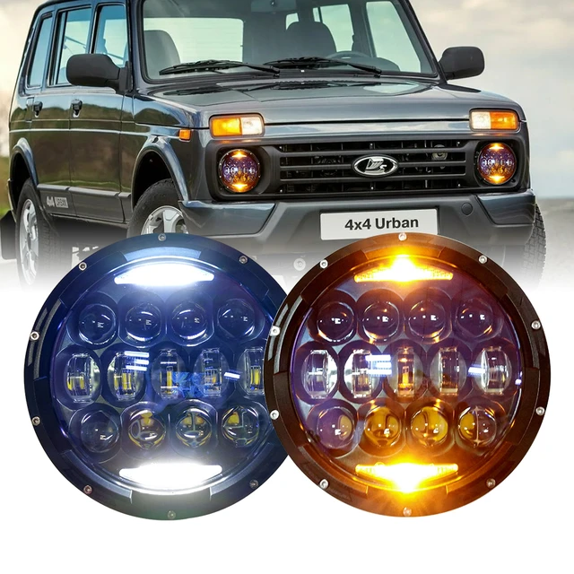 Kaufe H4 7 zoll Auto Led-scheinwerfer Off-Road-Auto Led Lampe H4 Led  Scheinwerfer Halo Angel Eyes Für Lada Niva 4X4 UAZ Hunter Auto Zubehör 12V  24V