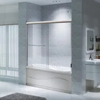 Bathtub Sliding Doors, Semi-Frameless Bypass Tub Doors, 56-60 inch W x 56 inch Height, 1/4 inch Tempered Safety Glass, Brushed 1