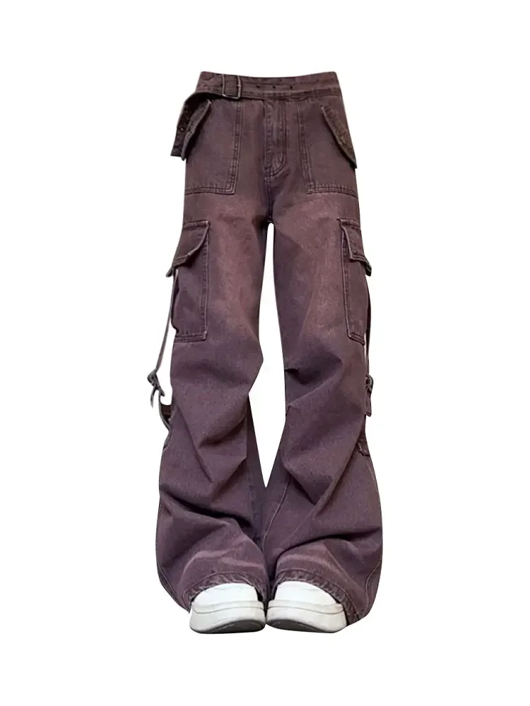 

Женские фиолетовые джинсы-карго Y2k, уличная одежда в стиле Харадзюку, мешковатые джинсовые брюки, брюки в эстетическом стиле, винтажная одежда в стиле 1920-х