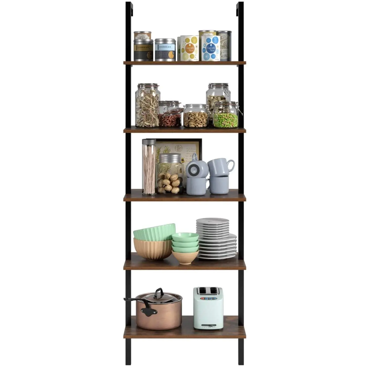 Homfa 5 Tier Industrial Ladder Shelve Display Stand Shelving Unit Book Shelf Wall Rack Storage