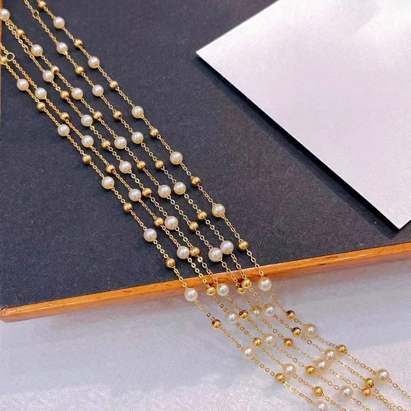 KUGG PEARL 18K Yellow Gold Necklace 4-5mm Natural Freshwater Pearl Jewelry Fashion Adjustable Chain for Women Birthday Gift
