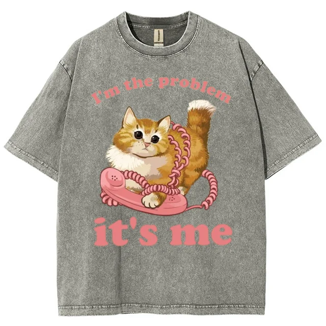 카니예의 애니메이션 헬리녹스 푸지 고양이 문제 티셔츠로 독특한 스타일 연출