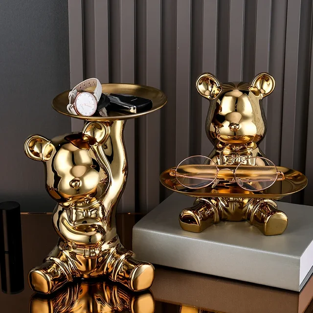 Boîte de rangement ours en céramique plaqué coloré, décoration de maison, salon, nouveau plateau de bureau, Statue décorative, boîte à monnaie, ornements 4