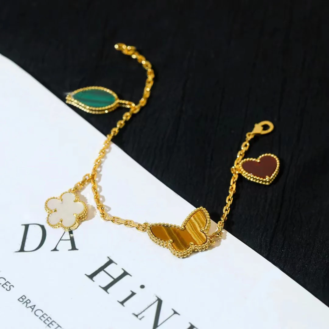

S925 Silver Plated Gold European and American New Five Flower Seven Star Ladybug Bracelet Luxury Women's Fashion Brand Jewelry