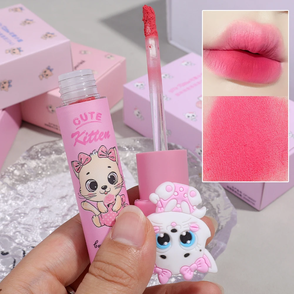 Description Picture 6 of itemCute Cat Velvet Lip Gloss 4 Color Lasting Easy To Color Pink Red Matte Lip Mud Waterproof Non-stick Cup Liquid Lipstick Cosmetic