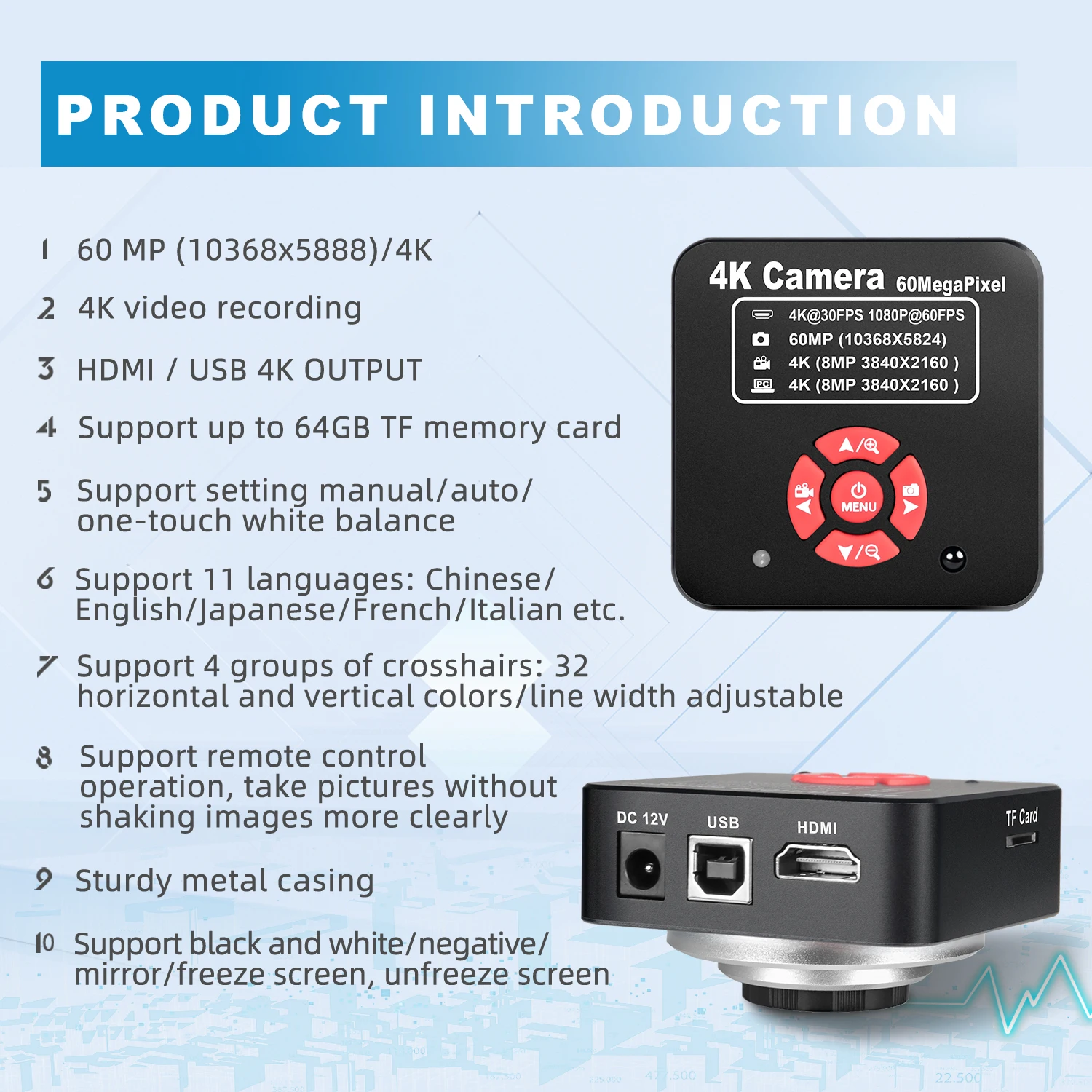 YIZHAN 60MP 풀 4K 전자 디지털 현미경 HDMI USB VGA 원격 제어 150x 납땜 현미경 지원 전화 용