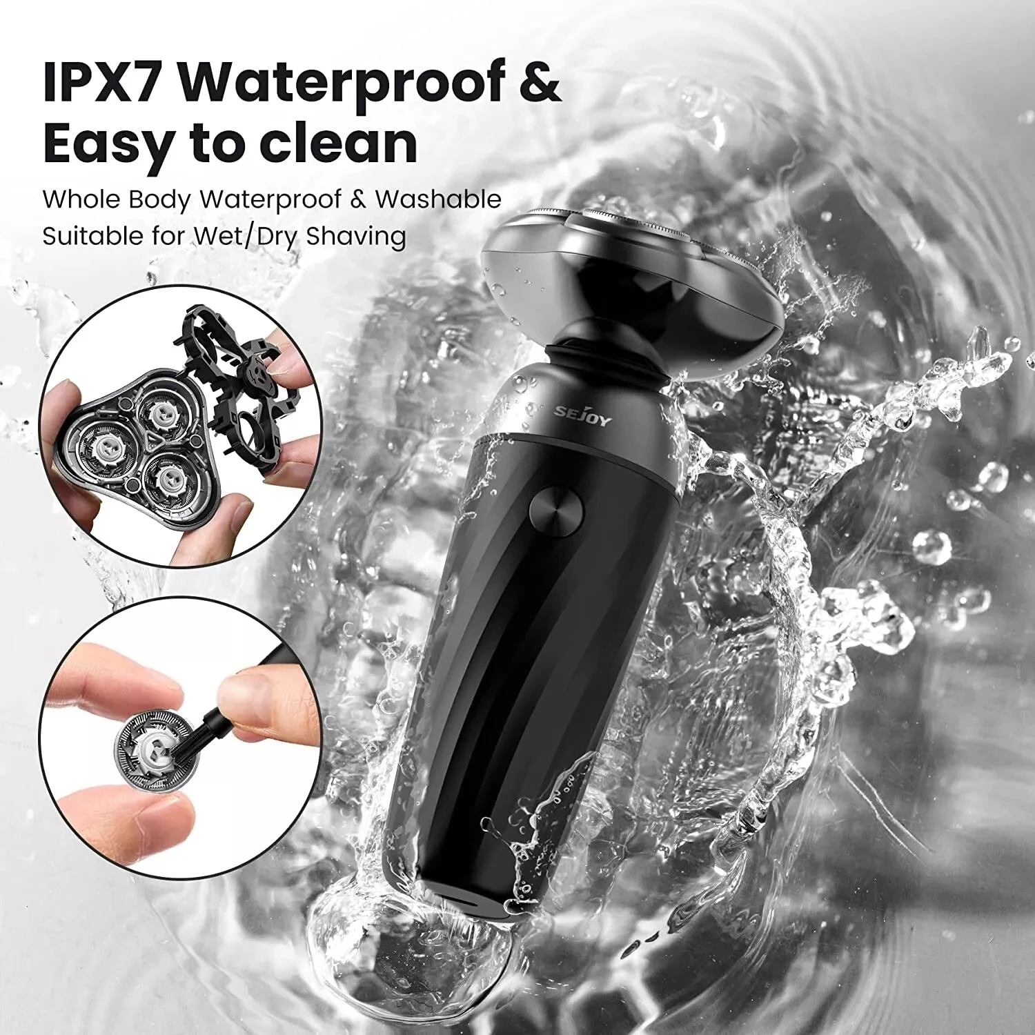 Sejoy Electric Shaver Razor For Men Rotary Wet Dry Rechargeable Cordless  High Quality 3D Floating Cutter Head 5