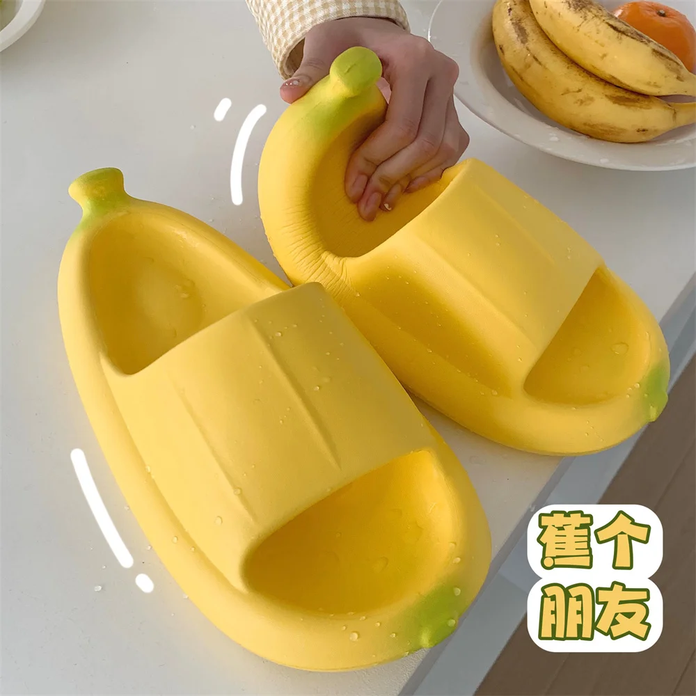 

Funny Lovely Banana Slippers Women Anti-slip Eva Soft Thick Sole Sandals Bathroom Slipper Female 2023 Summer Fruit Shoes