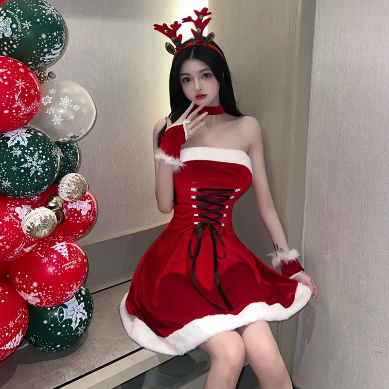 Autumn Winter Sexy Christmas Party Mini Dress Women Night Dresses Red