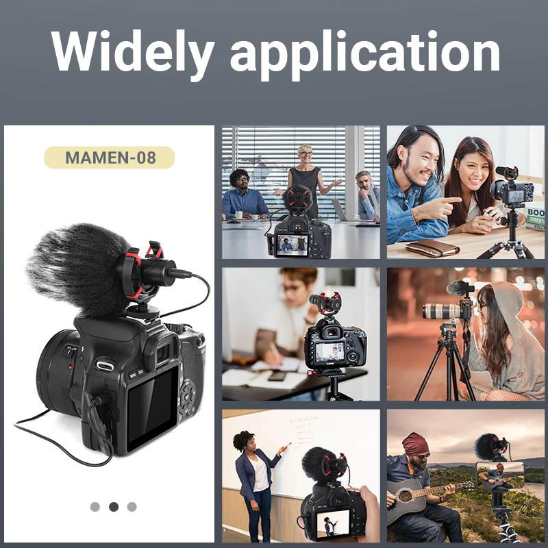 MAMEN 알루미늄 합금 전문 녹음 마이크, 스프링 케이블 플러그 앤 플레이, 캐논 니콘 DSLR 카메라 스마트폰용