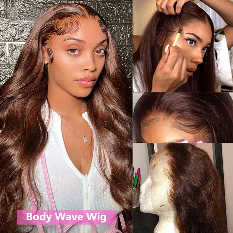 Chocolate Brown 13x4 Lace Front Human Hair Wig Body Wave Dark Brown 13x6 HD Lace Frontal Wig 4x4 for Women 4