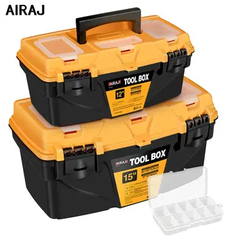AIRAJ-Boîte à outils de quincaillerie, valise d'optique en plastique, boîte de rangement pour perceuse électrique, électricien et charpentier, 12/15 po 1