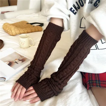 Long Fingerless Gloves Women Mitten Winter Arm Warmer Knitted 1