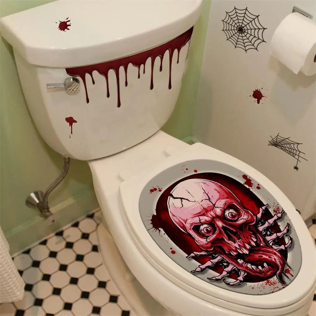 2Pcs Halloween Toilet Seat Cover Sticker Lid Decal DIY Bathroom Home Scary Horror Party Decoration