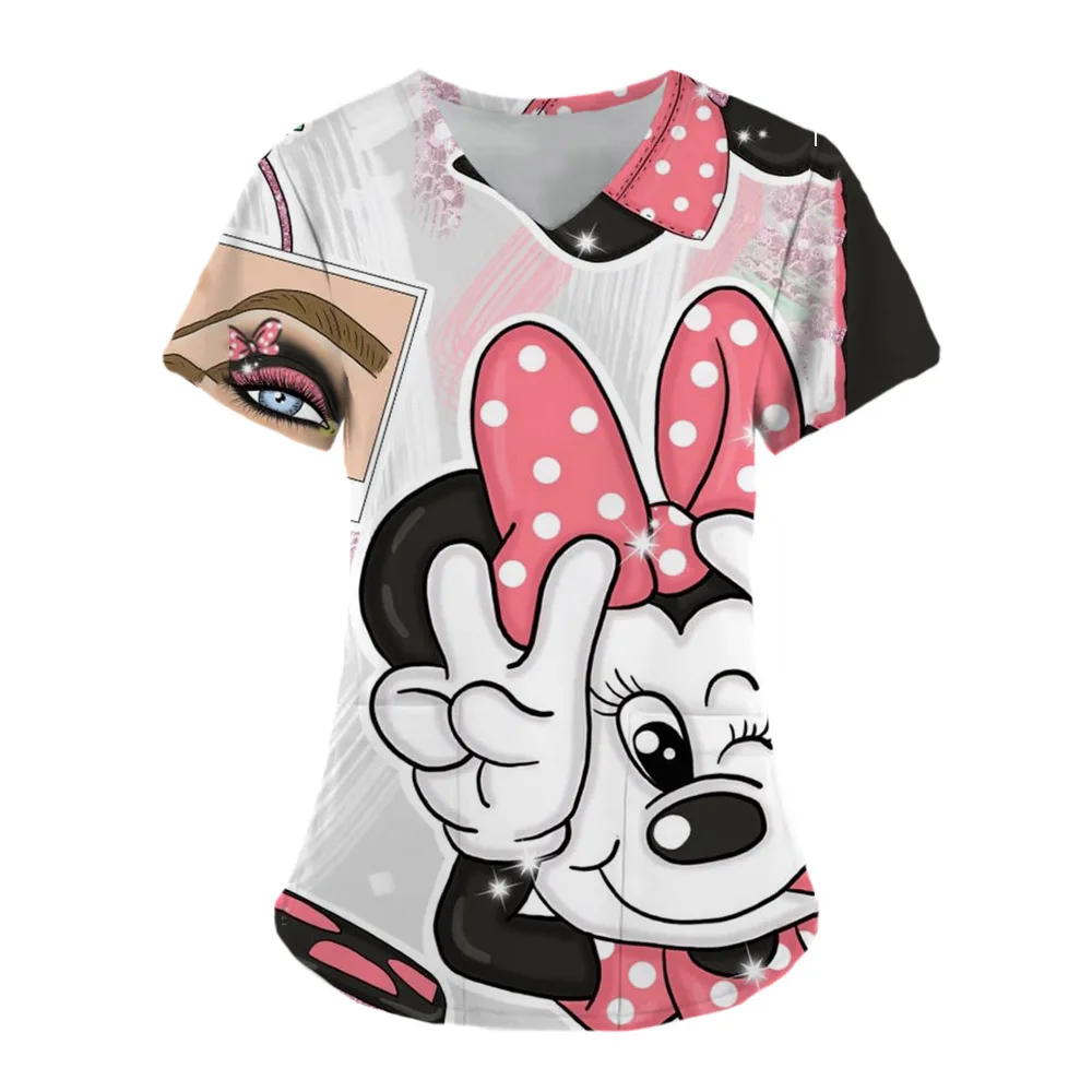 thumbnail image 1 of Uniforme de Disney para mujer, estampado 3D de Mickey Mouse, camisa de trabajo de enfermera, bata con bolsillo, uniforme de enfermería para Navidad, 1 of 4