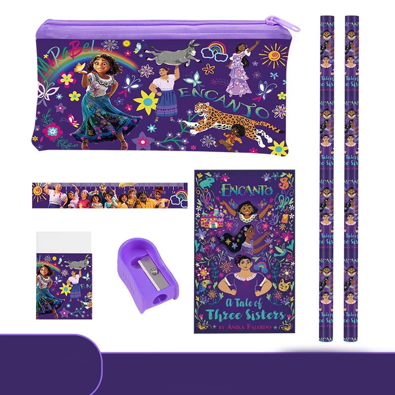 

1 Набор, фигурки из мультфильма Disney, милые канцелярские принадлежности, набор мультяшных блокнотов, карандаш, строительная линейка, детские игрушки, студенческие подарки